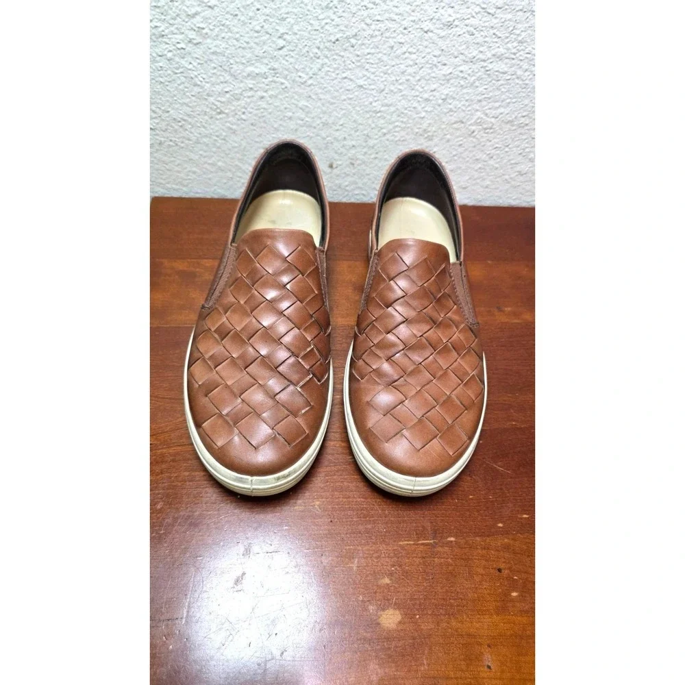 Ecco‎ Men Brown Leather Woven Boho Vacations Beach Slip-On Shoes Size 41 EU
